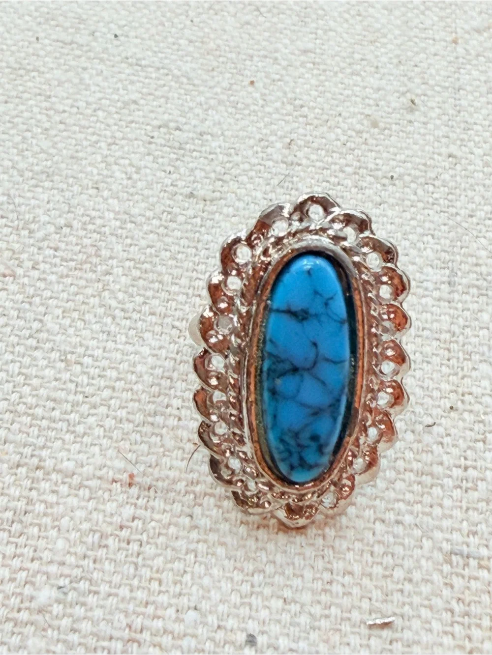 Silver-Tone Oval Turquoise Statement Ring